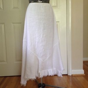 CAbi white linen frayed edge asymmetric hem skirt